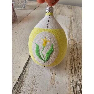 Patricia breen tulip spring egg glitter yellow plaid ornament glass Xmas tree